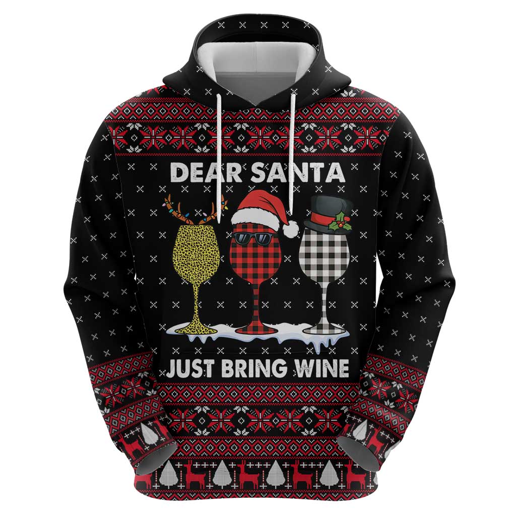 Santa Just Bring Wine Christmas Hoodie Xmas Holiday Patterns - Wonder Print Shop