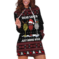 Santa Just Bring Wine Christmas Hoodie Dress Xmas Holiday Patterns - Wonder Print Shop