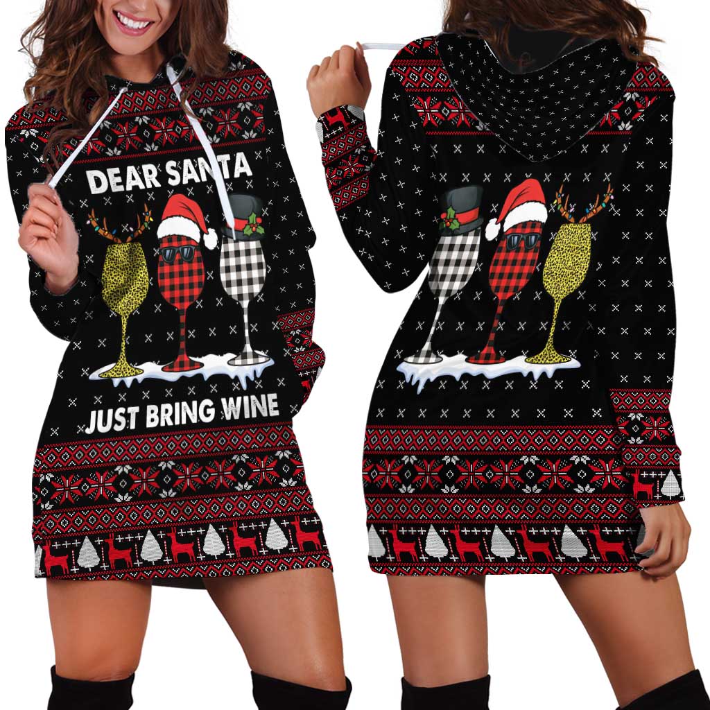 Santa Just Bring Wine Christmas Hoodie Dress Xmas Holiday Patterns - Wonder Print Shop