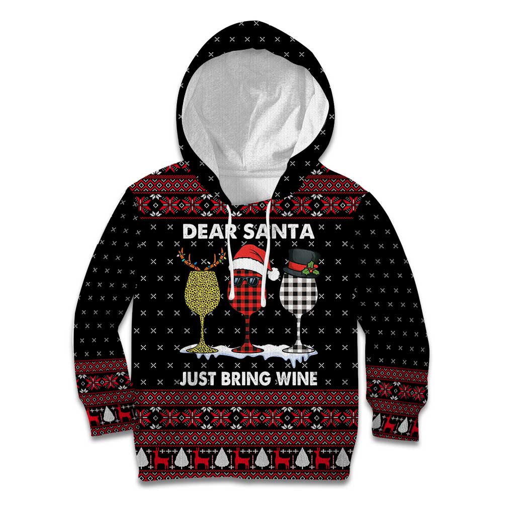Santa Just Bring Wine Christmas Kid Hoodie Xmas Holiday Patterns - Wonder Print Shop