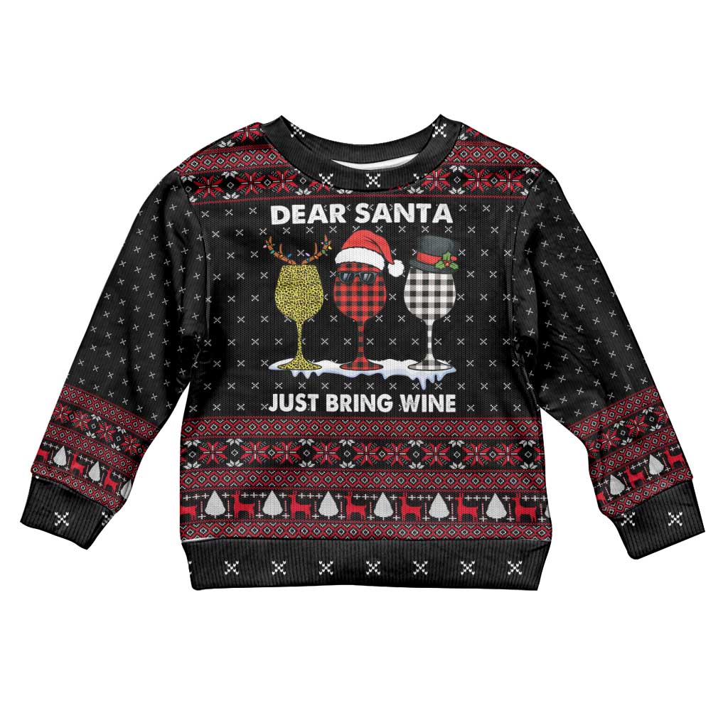 Santa Just Bring Wine Christmas Kid Ugly Christmas Sweater Xmas Holiday Patterns - Wonder Print Shop