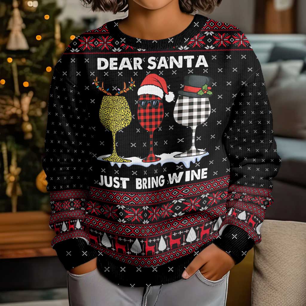 Santa Just Bring Wine Christmas Kid Ugly Christmas Sweater Xmas Holiday Patterns - Wonder Print Shop