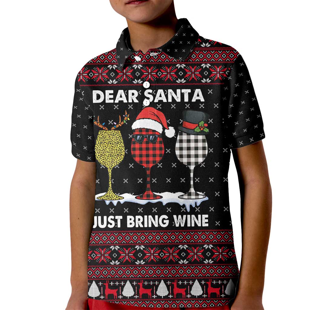 Santa Just Bring Wine Christmas Kid Polo Shirt Xmas Holiday Patterns - Wonder Print Shop
