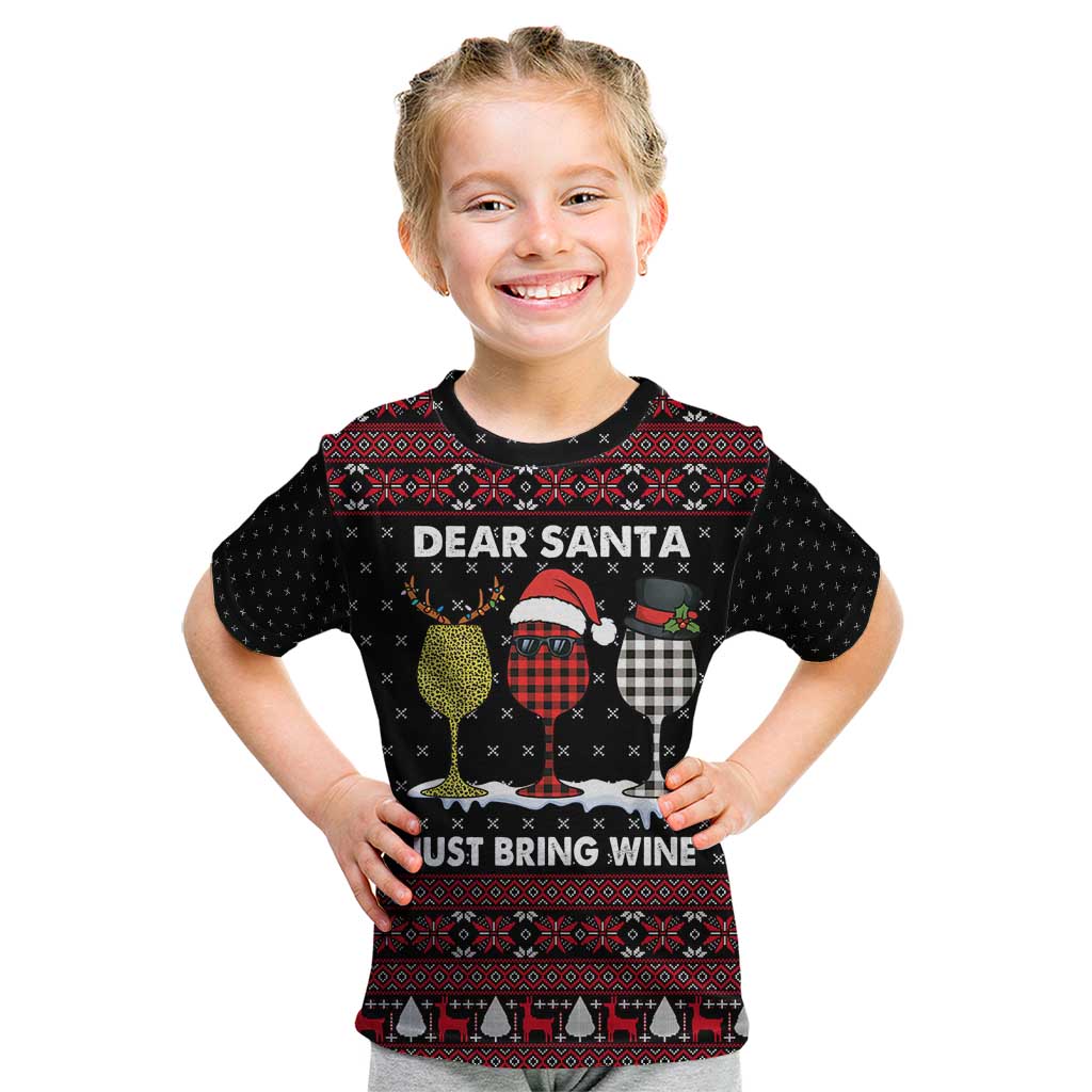 Santa Just Bring Wine Christmas Kid T Shirt Xmas Holiday Patterns - Wonder Print Shop