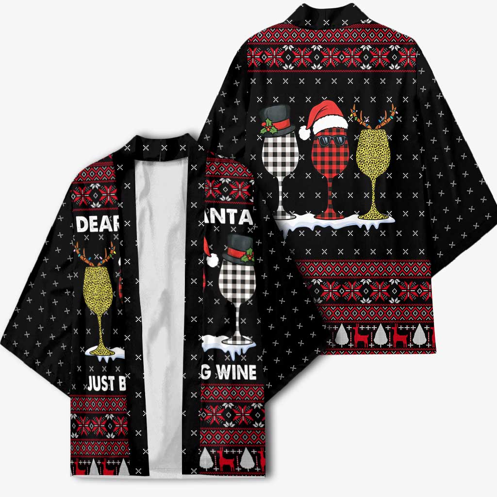Santa Just Bring Wine Christmas Kimono Xmas Holiday Patterns - Wonder Print Shop