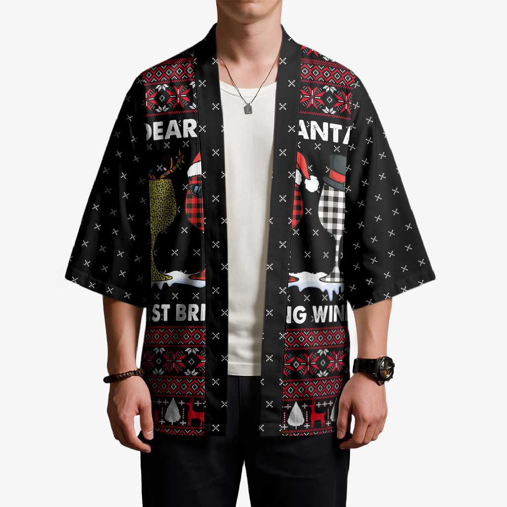 Santa Just Bring Wine Christmas Kimono Xmas Holiday Patterns - Wonder Print Shop