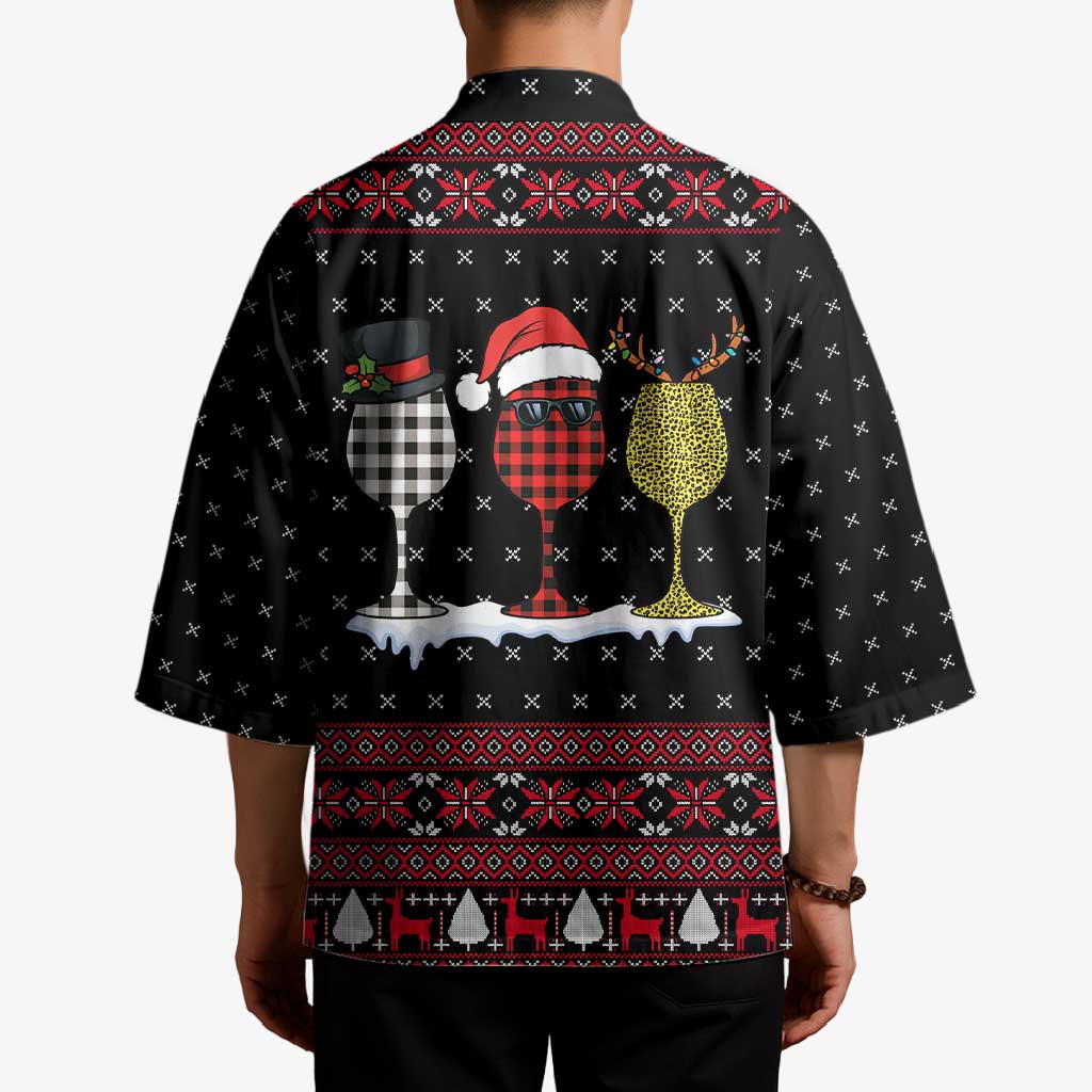 Santa Just Bring Wine Christmas Kimono Xmas Holiday Patterns - Wonder Print Shop