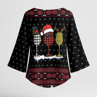 Santa Just Bring Wine Christmas Kimono Sleeve Blouse Xmas Holiday Patterns - Wonder Print Shop