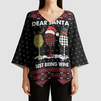 Santa Just Bring Wine Christmas Kimono Sleeve Blouse Xmas Holiday Patterns - Wonder Print Shop