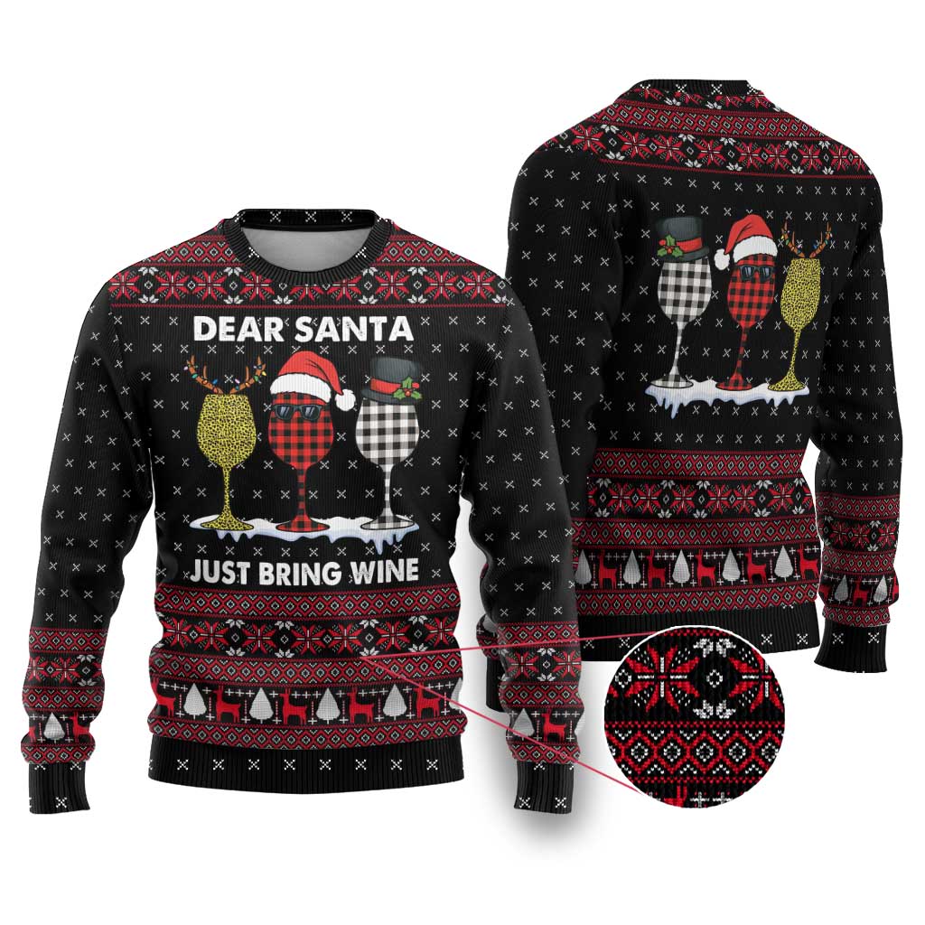 Santa Just Bring Wine Christmas Ugly Christmas Sweater Xmas Holiday Patterns - Wonder Print Shop