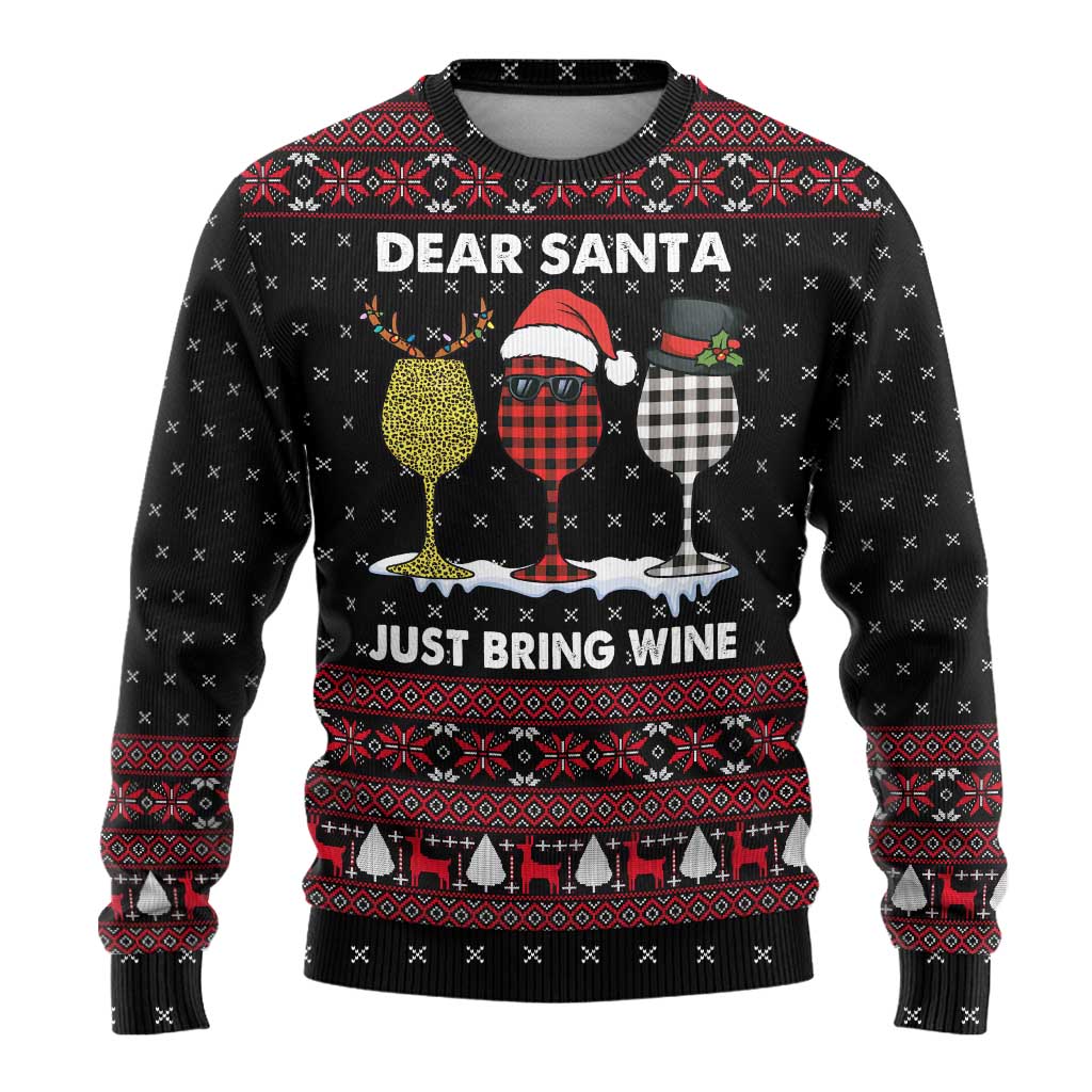 Santa Just Bring Wine Christmas Ugly Christmas Sweater Xmas Holiday Patterns - Wonder Print Shop