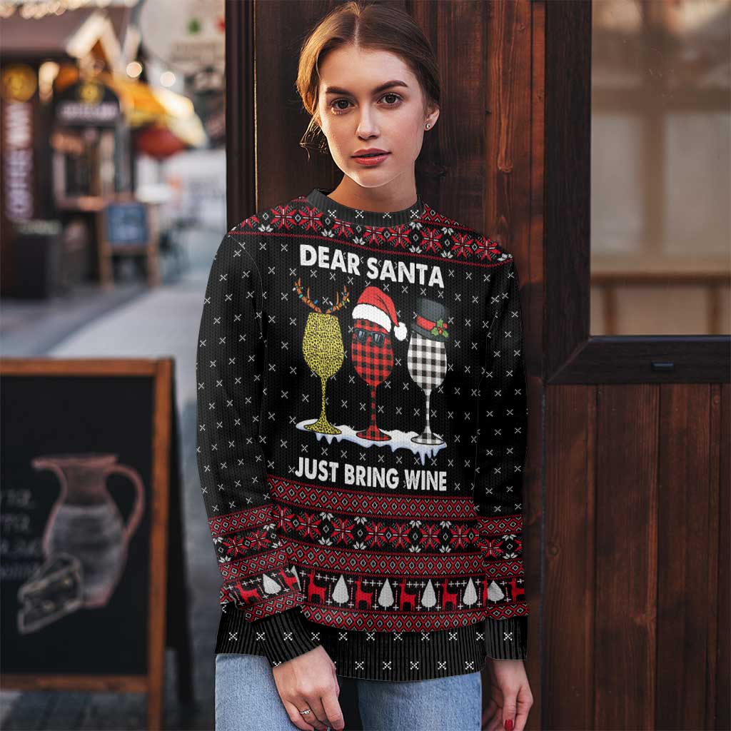 Santa Just Bring Wine Christmas Ugly Christmas Sweater Xmas Holiday Patterns - Wonder Print Shop