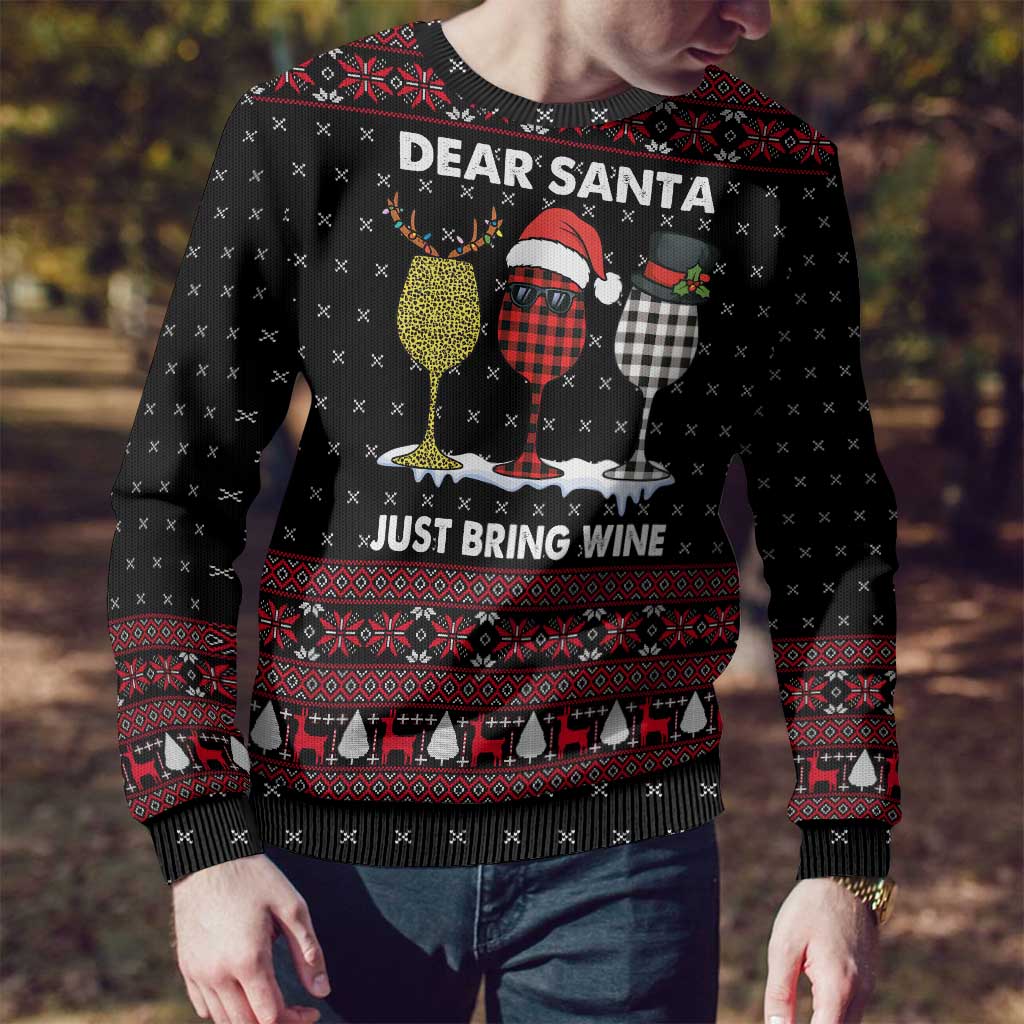 Santa Just Bring Wine Christmas Ugly Christmas Sweater Xmas Holiday Patterns - Wonder Print Shop