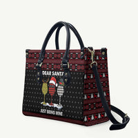 Santa Just Bring Wine Christmas Leather Bag Xmas Holiday Patterns - Wonder Print Shop