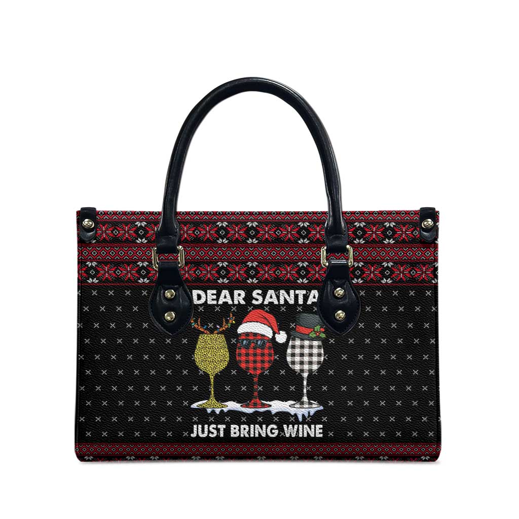 Santa Just Bring Wine Christmas Leather Bag Xmas Holiday Patterns - Wonder Print Shop