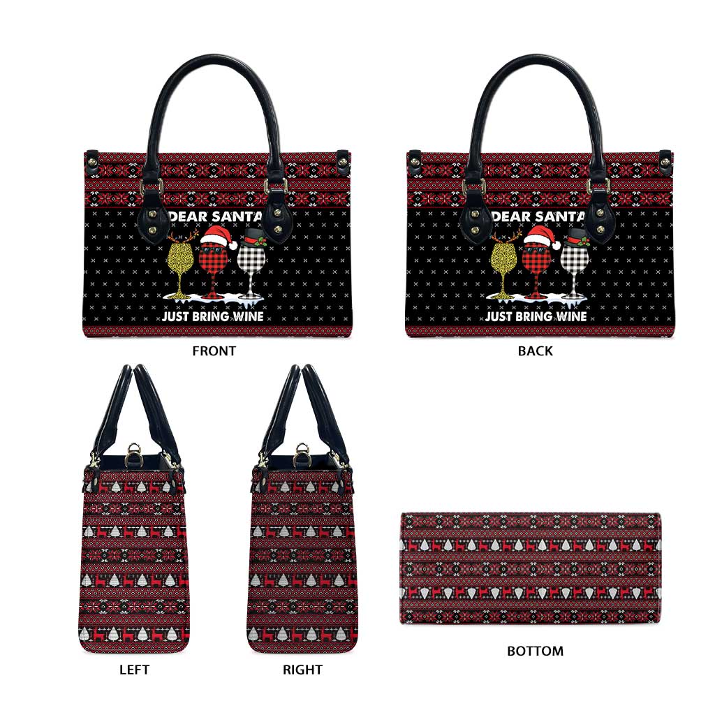 Santa Just Bring Wine Christmas Leather Bag Xmas Holiday Patterns - Wonder Print Shop
