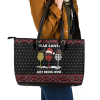 Santa Just Bring Wine Christmas Leather Tote Bag Xmas Holiday Patterns - Wonder Print Shop