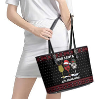 Santa Just Bring Wine Christmas Leather Tote Bag Xmas Holiday Patterns - Wonder Print Shop