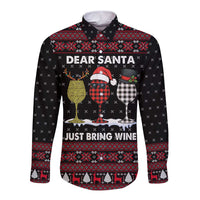 Santa Just Bring Wine Christmas Long Sleeve Button Shirt Xmas Holiday Patterns - Wonder Print Shop