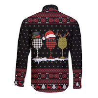 Santa Just Bring Wine Christmas Long Sleeve Button Shirt Xmas Holiday Patterns - Wonder Print Shop