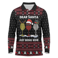 Santa Just Bring Wine Christmas Long Sleeve Polo Shirt Xmas Holiday Patterns - Wonder Print Shop