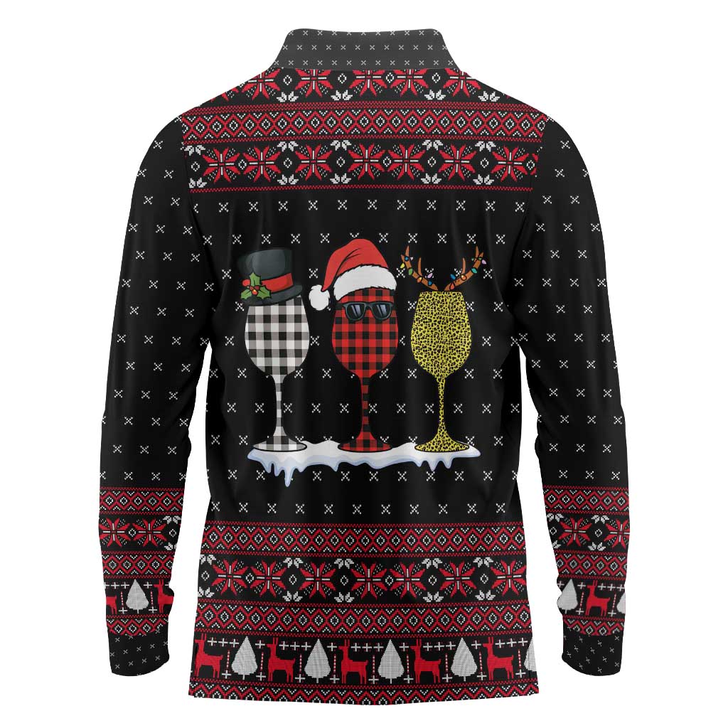 Santa Just Bring Wine Christmas Long Sleeve Polo Shirt Xmas Holiday Patterns - Wonder Print Shop