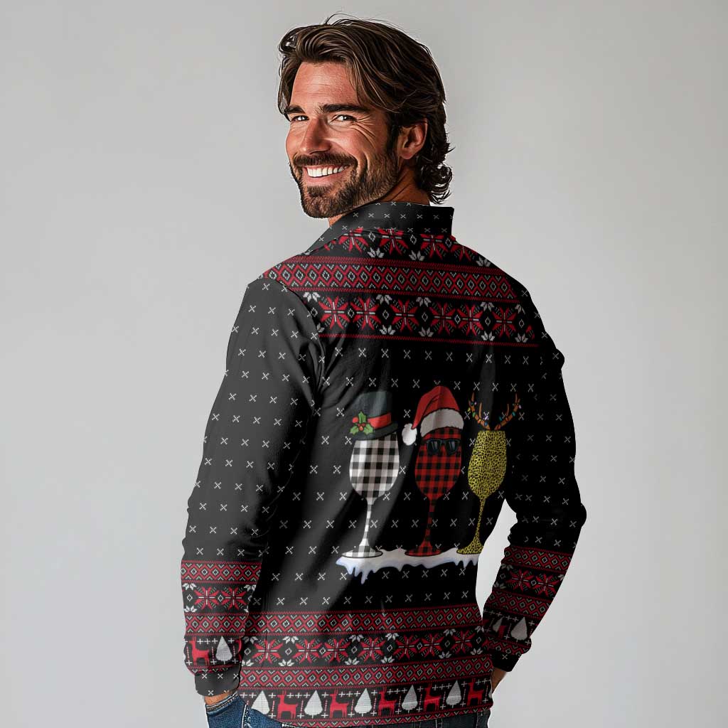 Santa Just Bring Wine Christmas Long Sleeve Polo Shirt Xmas Holiday Patterns - Wonder Print Shop