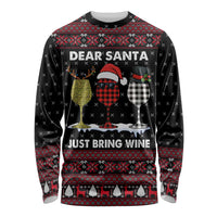 Santa Just Bring Wine Christmas Long Sleeve Shirt Xmas Holiday Patterns - Wonder Print Shop
