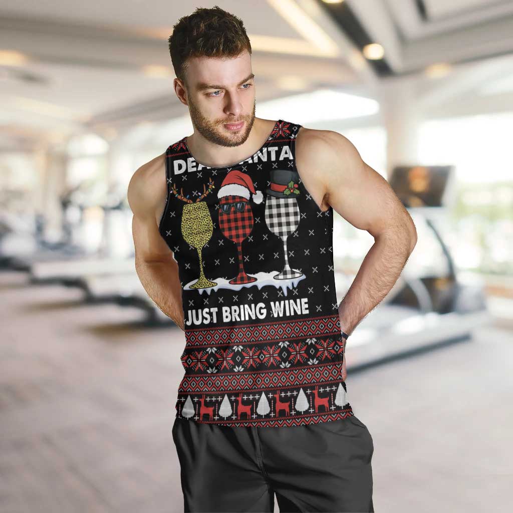 Santa Just Bring Wine Christmas Men Tank Top Xmas Holiday Patterns - Wonder Print Shop