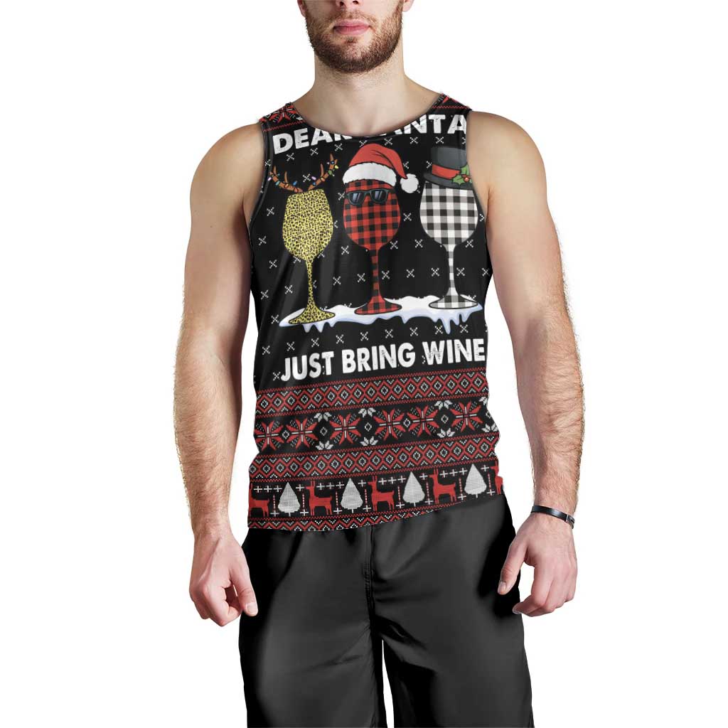 Santa Just Bring Wine Christmas Men Tank Top Xmas Holiday Patterns - Wonder Print Shop