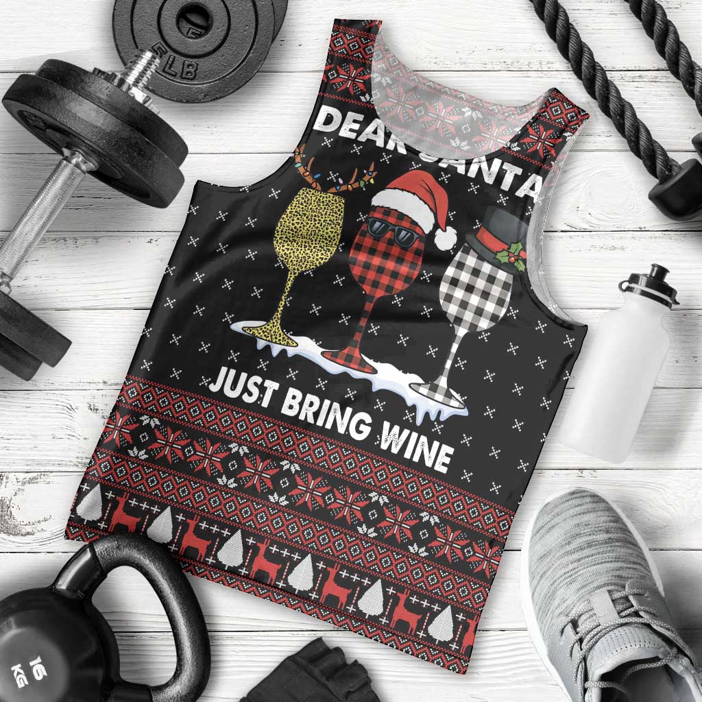 Santa Just Bring Wine Christmas Men Tank Top Xmas Holiday Patterns - Wonder Print Shop