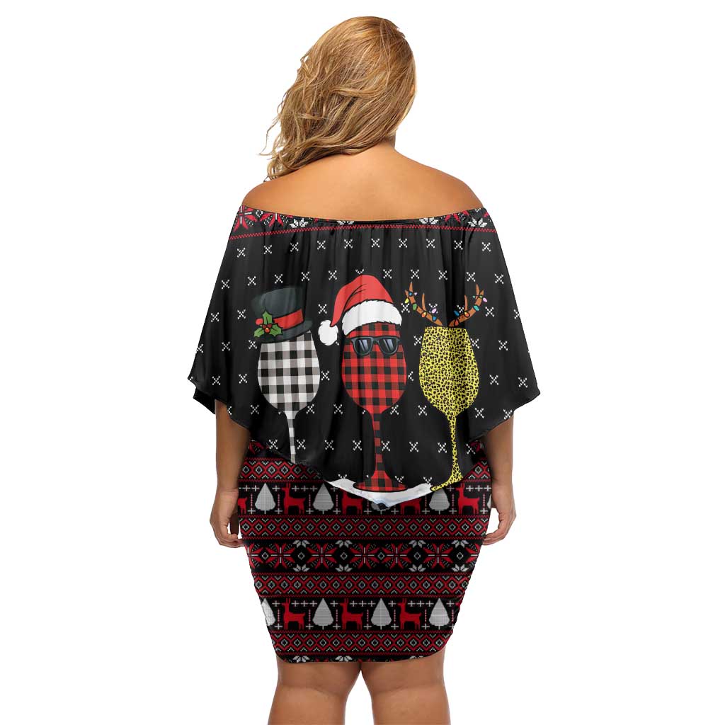 Santa Just Bring Wine Christmas Off Shoulder Short Dress Xmas Holiday Patterns - Wonder Print Shop