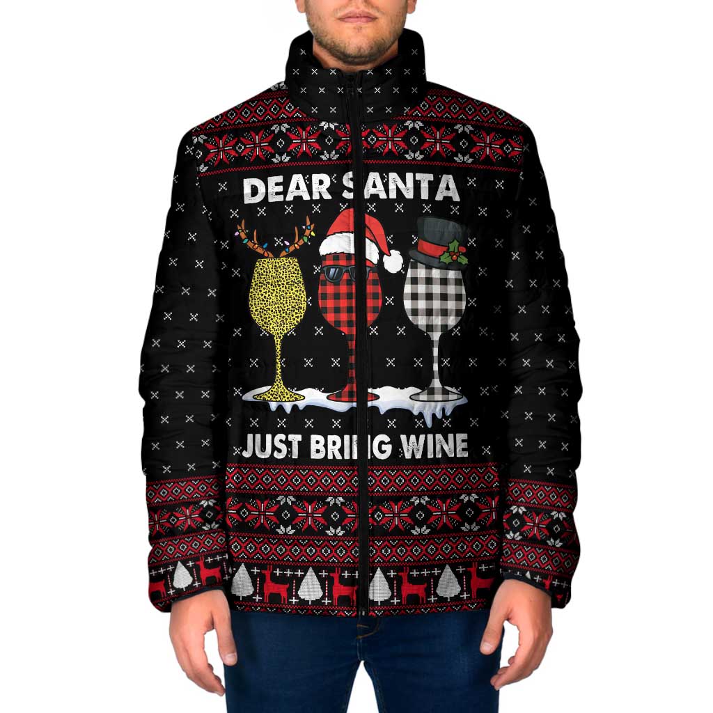 Santa Just Bring Wine Christmas Padded Jacket Xmas Holiday Patterns - Wonder Print Shop