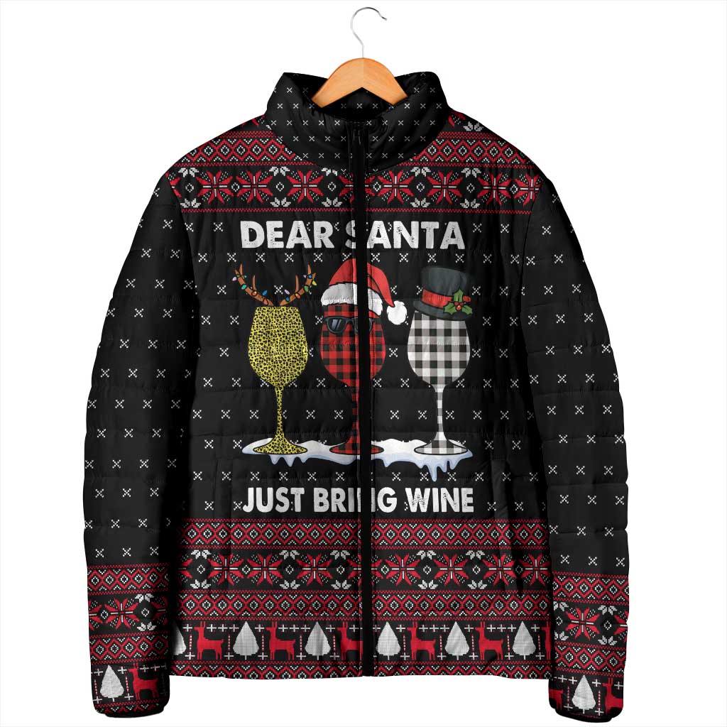 Santa Just Bring Wine Christmas Padded Jacket Xmas Holiday Patterns - Wonder Print Shop