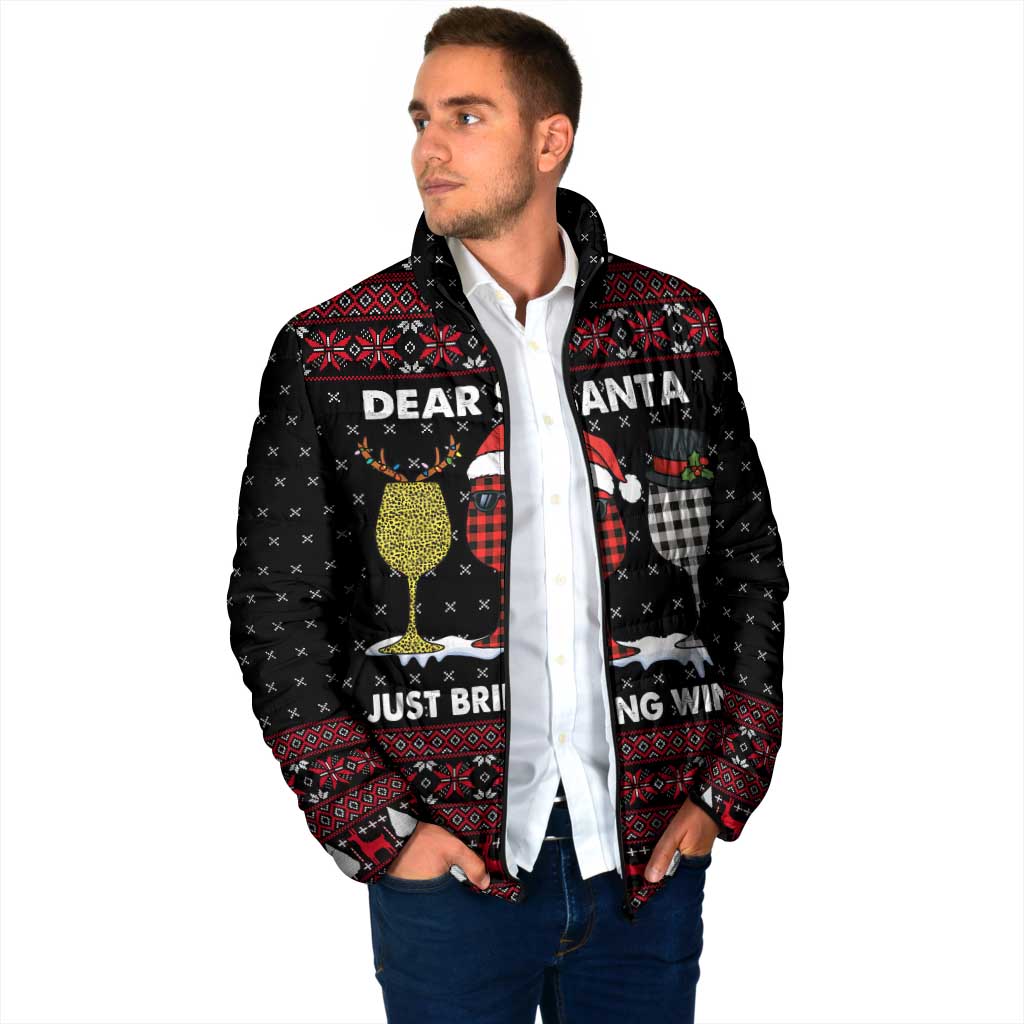 Santa Just Bring Wine Christmas Padded Jacket Xmas Holiday Patterns - Wonder Print Shop