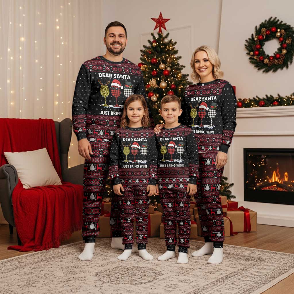 Santa Just Bring Wine Christmas Pajama Set Xmas Holiday Patterns - Wonder Print Shop
