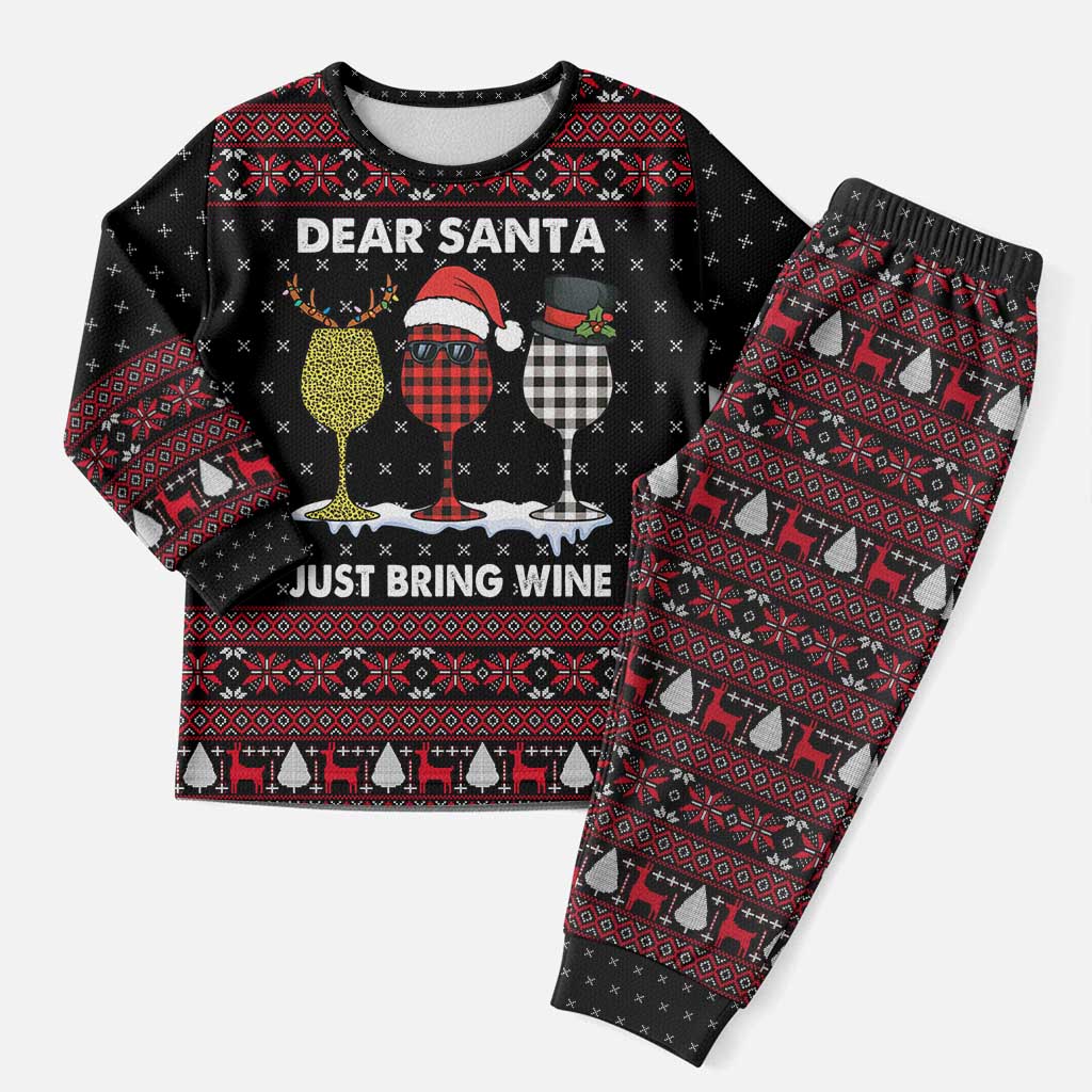 Santa Just Bring Wine Christmas Pajama Set Xmas Holiday Patterns - Wonder Print Shop