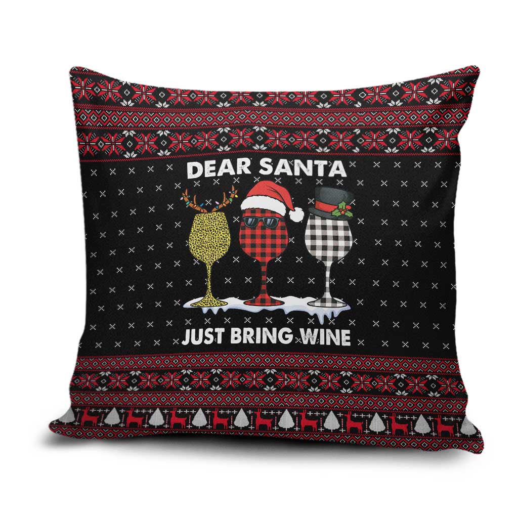 Santa Just Bring Wine Christmas Pillow Cover Xmas Holiday Patterns - Wonder Print Shop