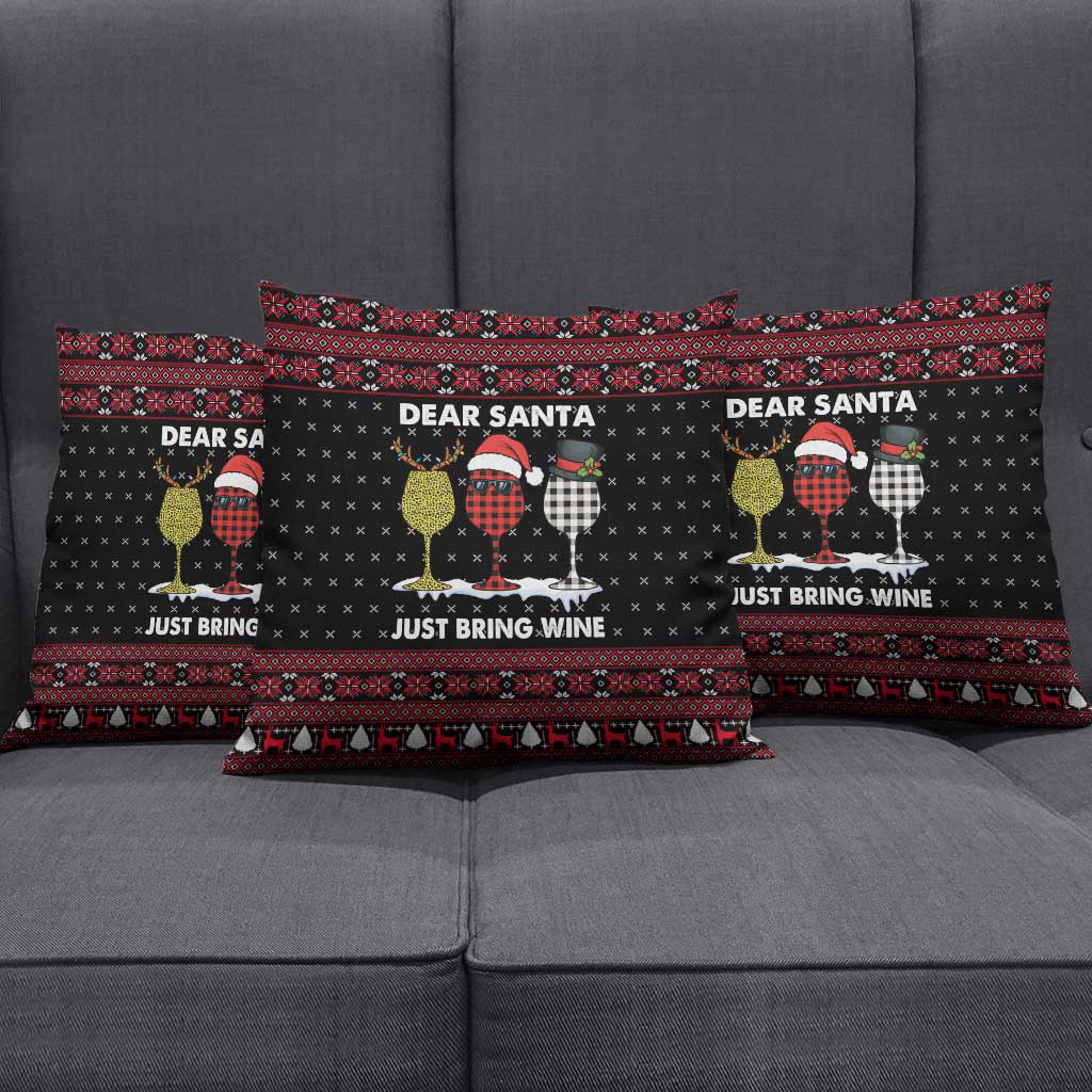 Santa Just Bring Wine Christmas Pillow Cover Xmas Holiday Patterns - Wonder Print Shop