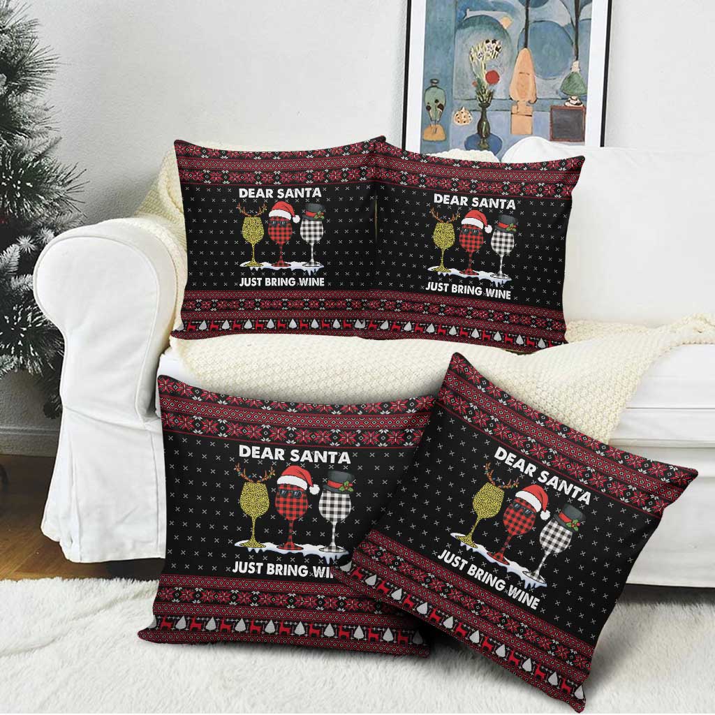 Santa Just Bring Wine Christmas Pillow Cover Xmas Holiday Patterns - Wonder Print Shop