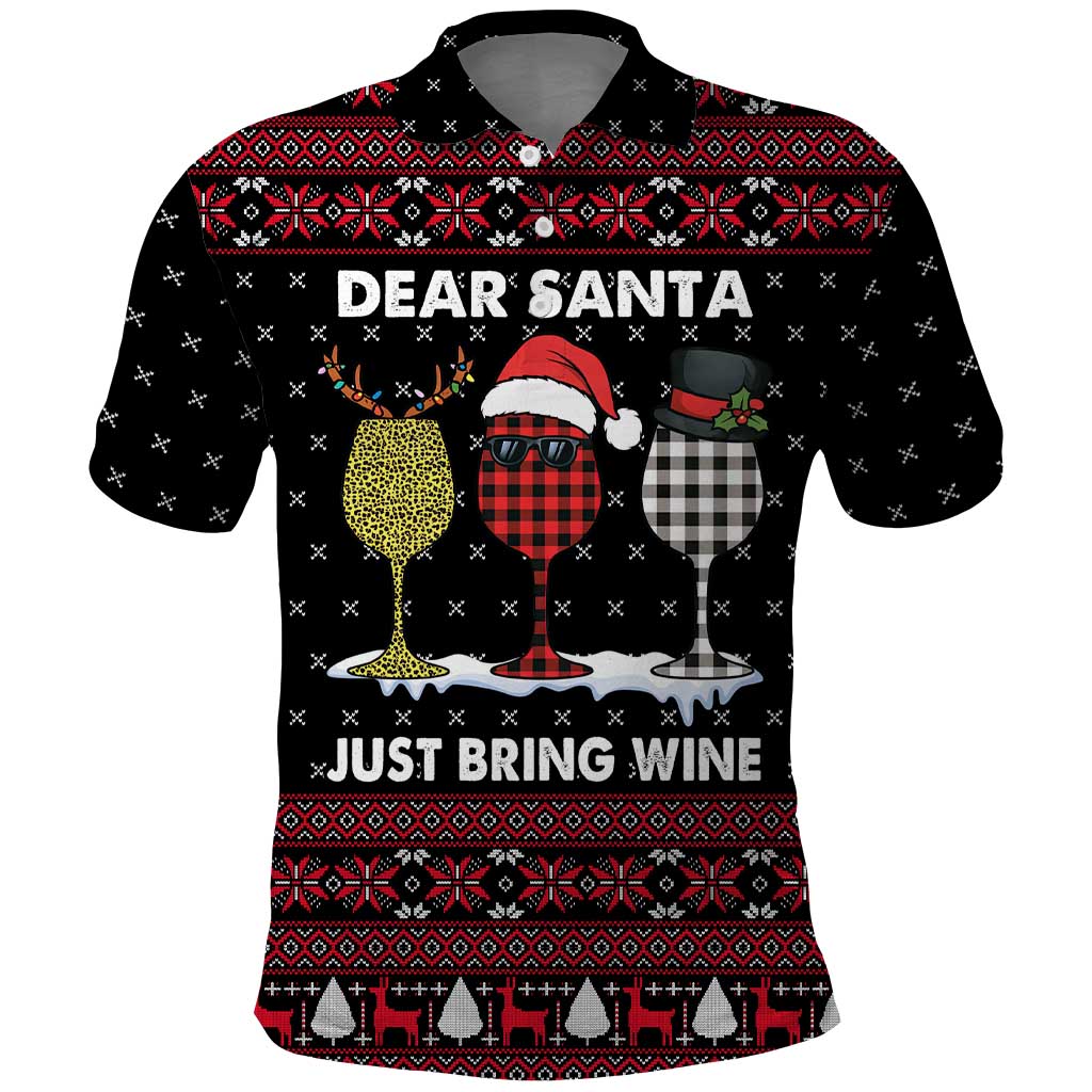 Santa Just Bring Wine Christmas Polo Shirt Xmas Holiday Patterns - Wonder Print Shop