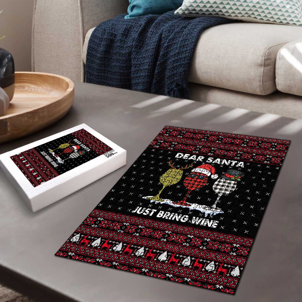 Santa Just Bring Wine Christmas Puzzle Xmas Holiday Patterns - Wonder Print Shop