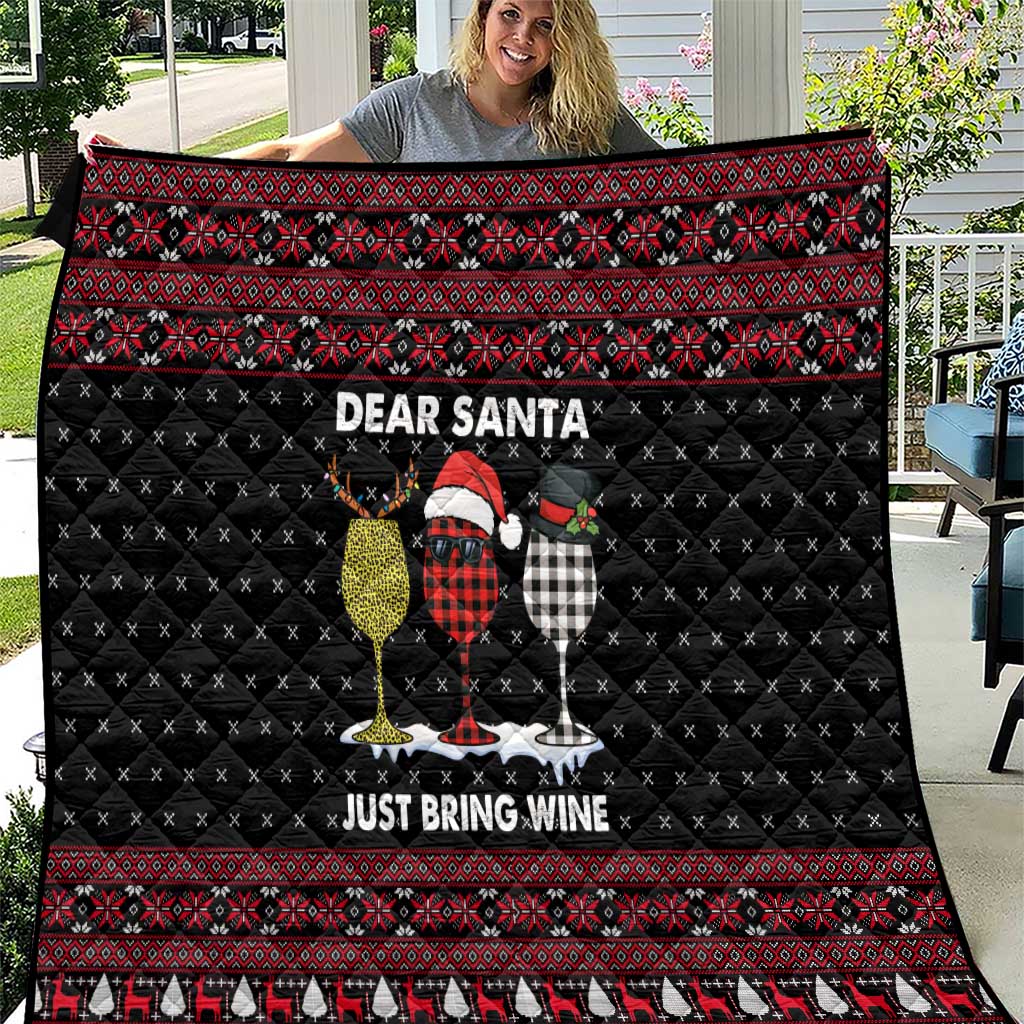 Santa Just Bring Wine Christmas Quilt Xmas Holiday Patterns - Wonder Print Shop