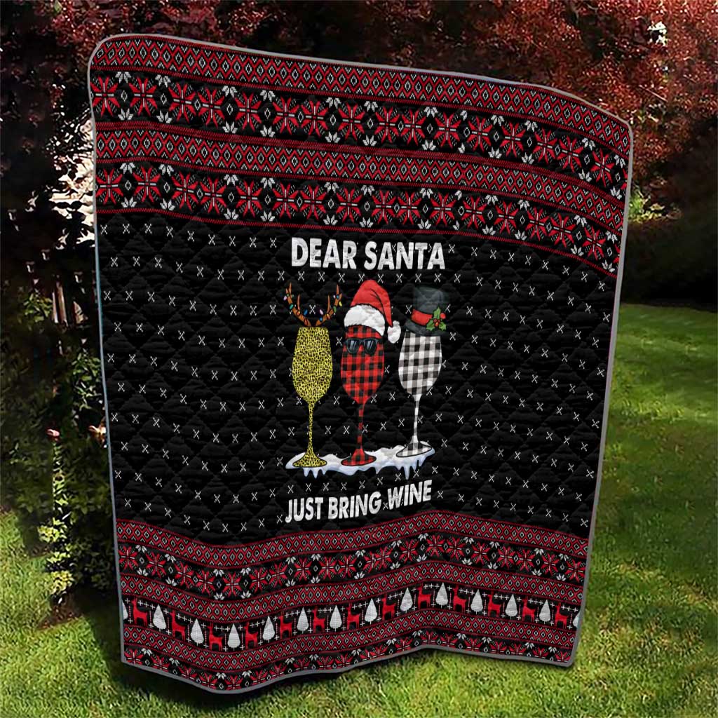 Santa Just Bring Wine Christmas Quilt Xmas Holiday Patterns - Wonder Print Shop