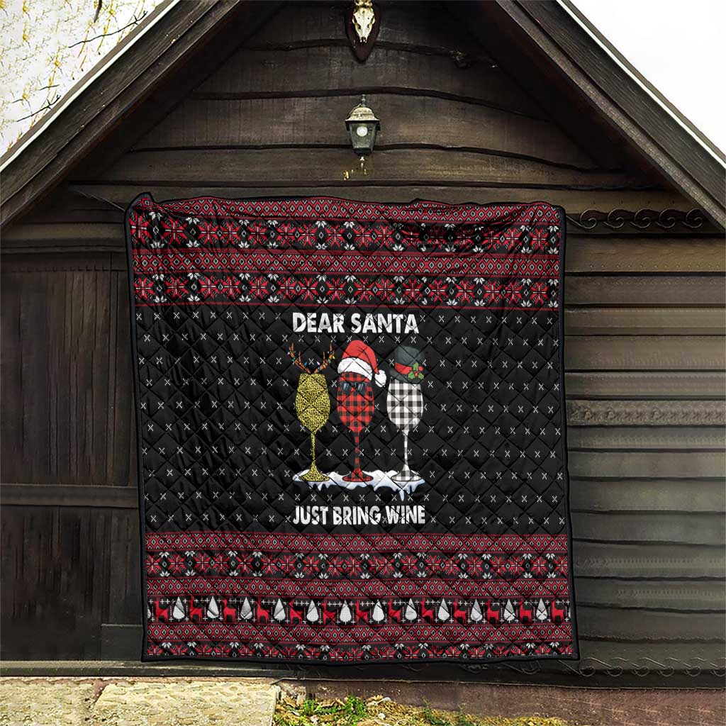 Santa Just Bring Wine Christmas Quilt Xmas Holiday Patterns - Wonder Print Shop