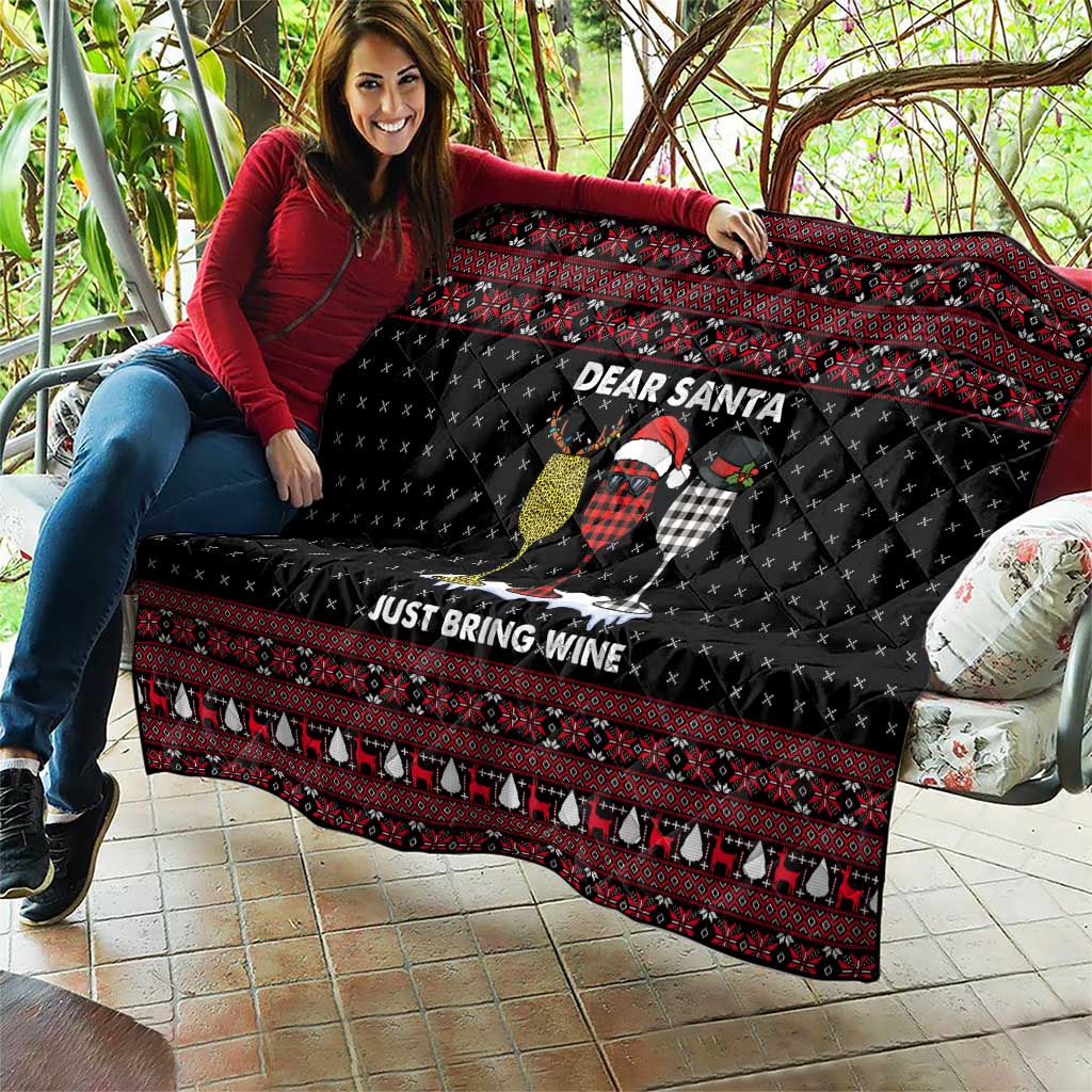 Santa Just Bring Wine Christmas Quilt Xmas Holiday Patterns - Wonder Print Shop