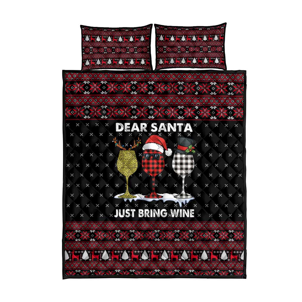 Santa Just Bring Wine Christmas Quilt Bed Set Xmas Holiday Patterns - Wonder Print Shop