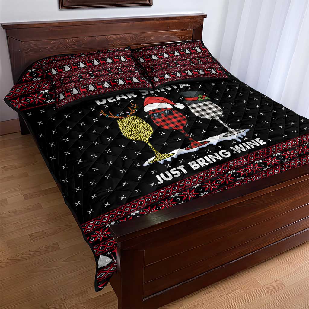 Santa Just Bring Wine Christmas Quilt Bed Set Xmas Holiday Patterns - Wonder Print Shop