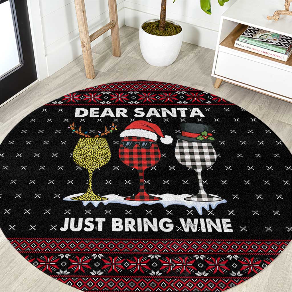 Santa Just Bring Wine Christmas Round Carpet Xmas Holiday Patterns - Wonder Print Shop