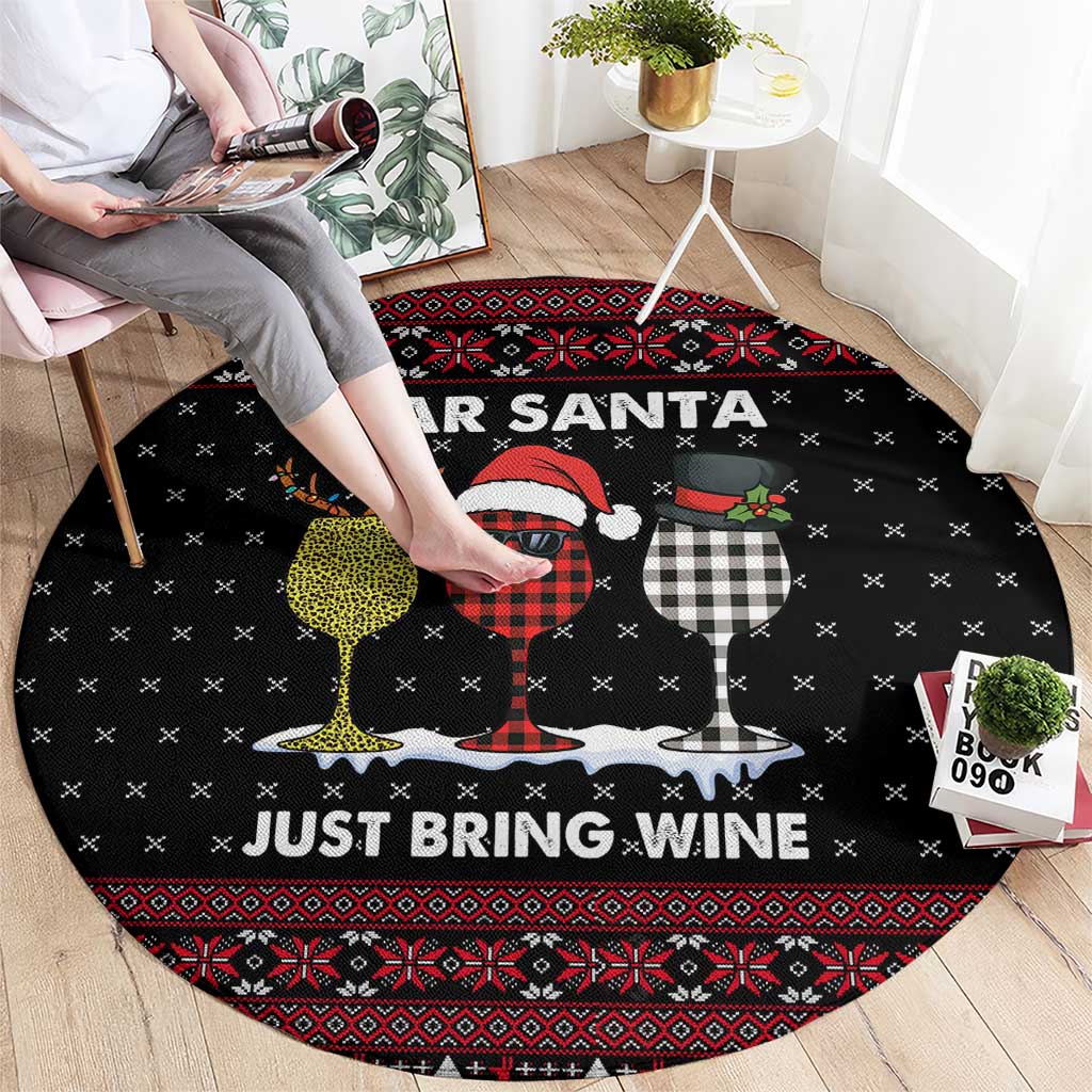 Santa Just Bring Wine Christmas Round Carpet Xmas Holiday Patterns - Wonder Print Shop
